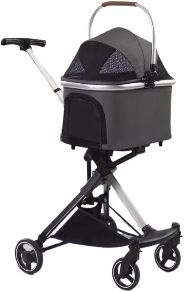 Huisdieren Wandelwagen - Hondenbuggy Kattenkar - Comfortabel Vervoer - Opvouwbaar Aluminium Frame - 15 kg Laadgewicht - Donkergrijs