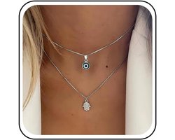 gelaagde boze oog choker ketting goud hamsa hand hanger ketting Turks blauw oog kettingen gelaagd Italiaanse doos ketting kettingen geluk bescherming sieraden voor