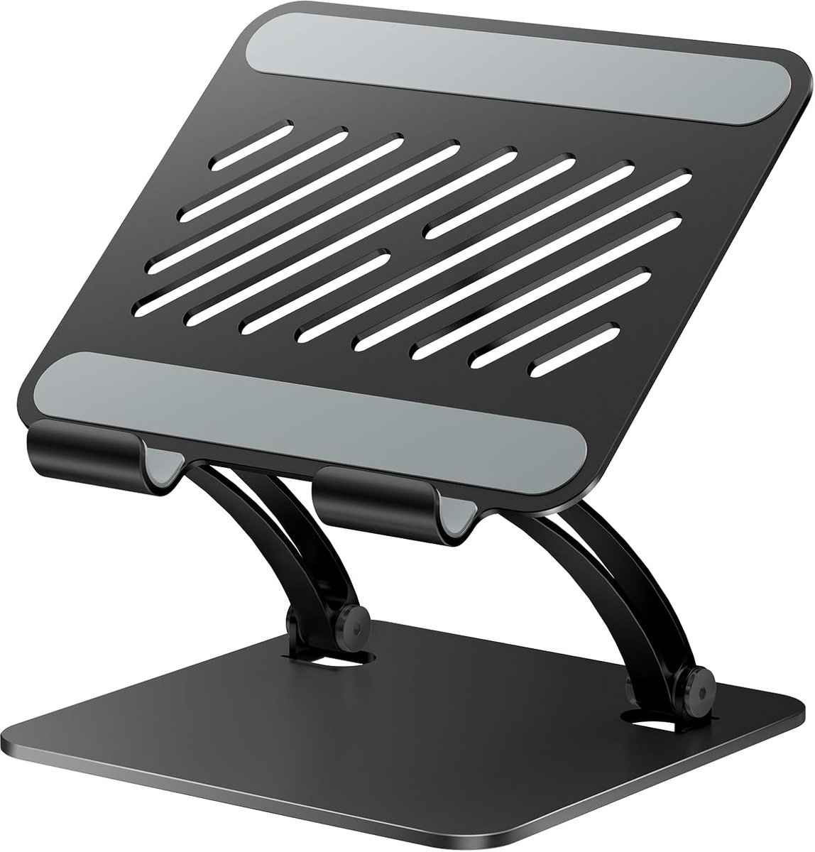 Tablethouder, Tweestaaig Instelbare Aluminium Bureaustoel, Compatibel met iPads, Surface Tablets, Draagbare Monitors, Kindle en Meer (4,7-16,5") (Zwart)