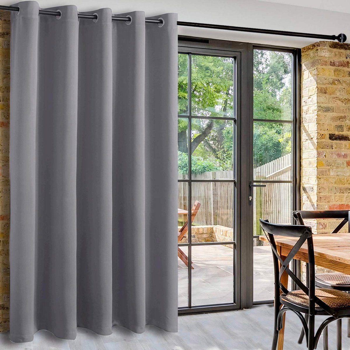 Grijze ruimteverdeler gordijn, ondoorzichtig, 213x203cm (hxB), ruimteverdeler, thermogordijn, extra breed, gordijnen met ringen, woonkamer gordijnen met ringen, ondoorzichte gordijnen