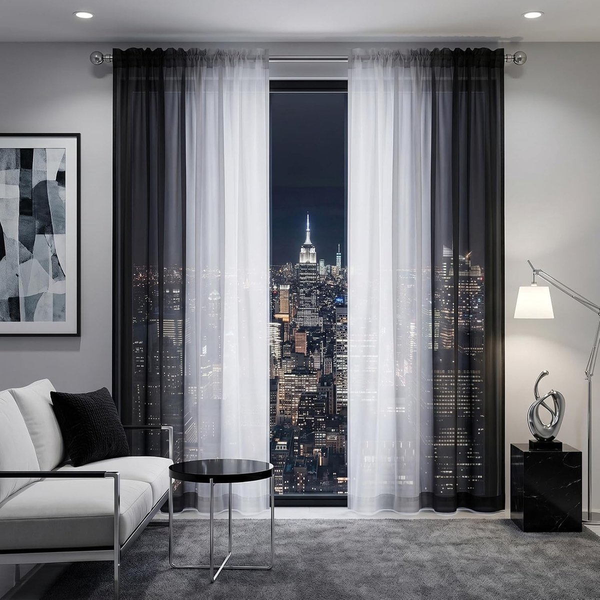 Gordijnen met plooiband, ombre, transparante gordijnen voor woonkamer, set van 2, 225 x 140 cm