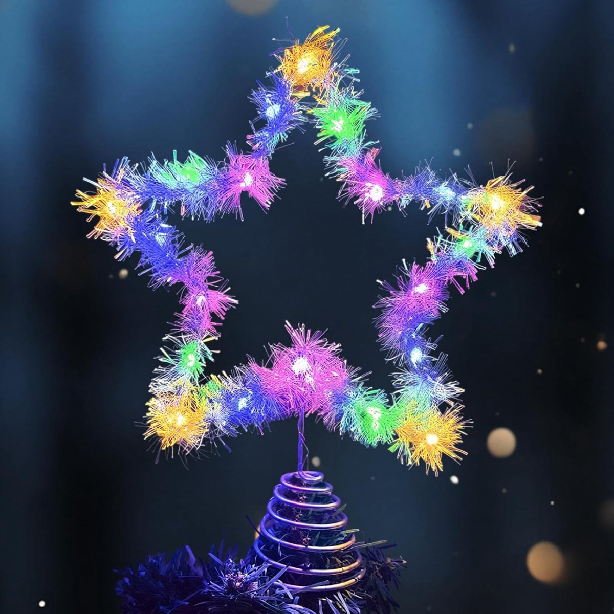 Kerstboompiek, 20 x 25 cm, ster, kerstboom, met sterpunt, lichtgevende kerststerren, 20 ledlampjes voor thuis en in de kerstboom, decoratie (kleur)
