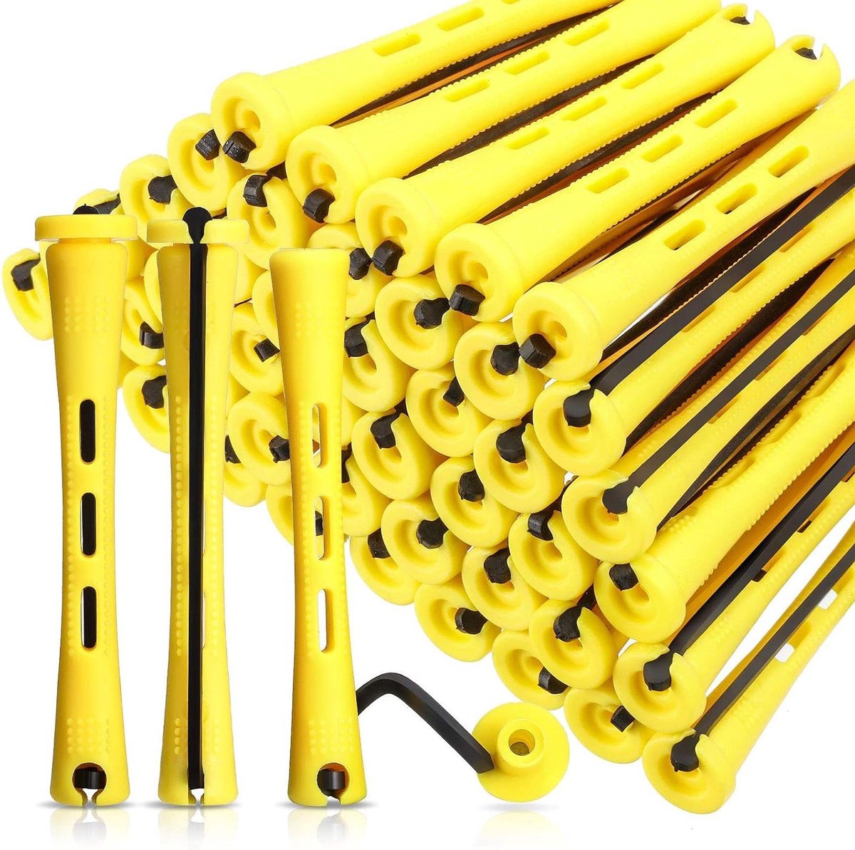 Antislip Haarrollers - Krultangen Koude Golf - Haar Krullen - Met Elastische Band - 60 Stuks - Geel