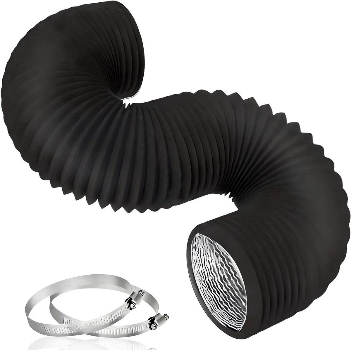 Afzuigslang Flexibel - Ventilatieslang Aluminium - Lucht Circulatie - Met Aluminium Versterking - 150 mm x 5 m - Zwart