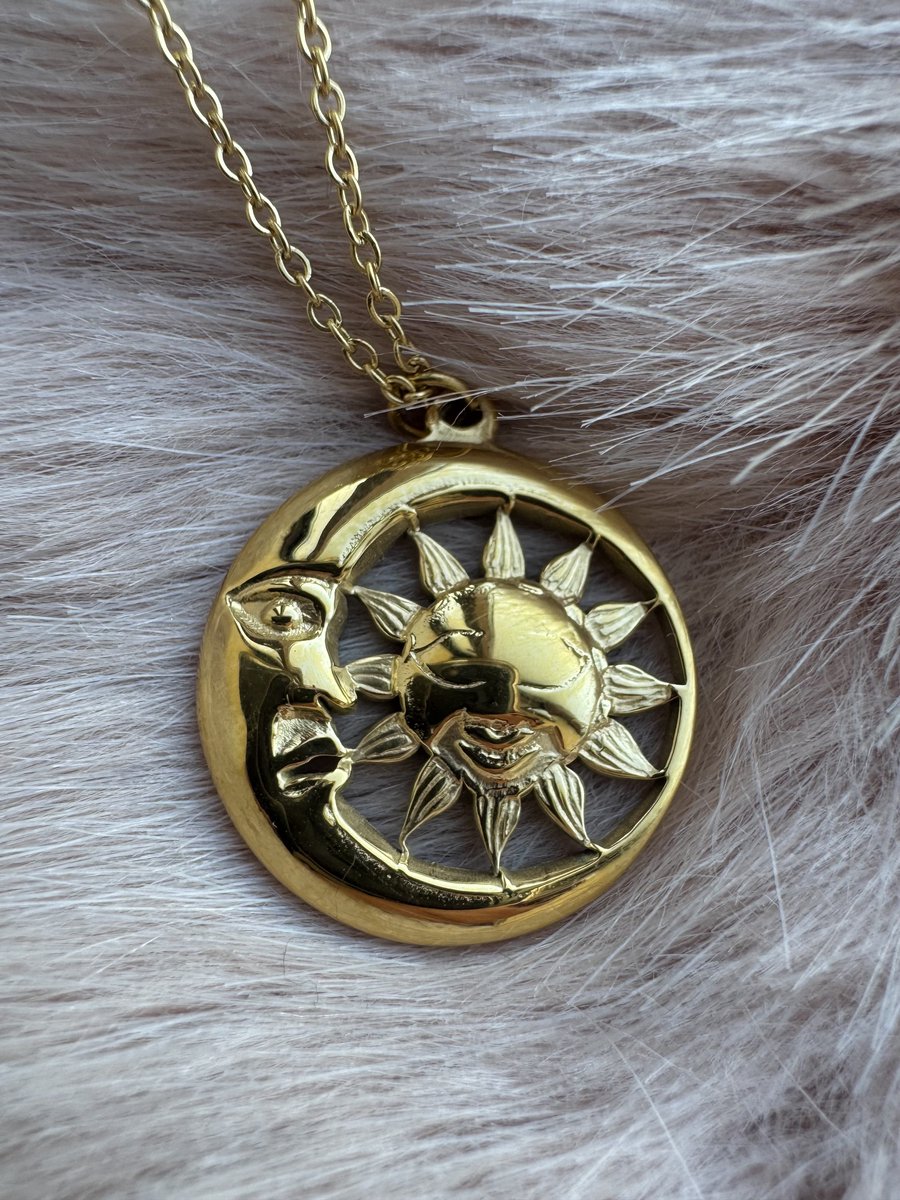 Anelplus Goudkleurige Ketting met Zon & Maan Hanger – Ronde Dames Hals