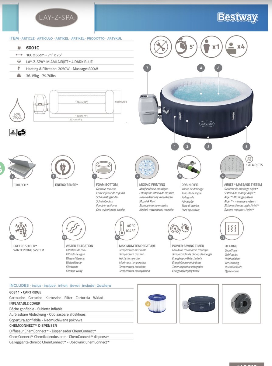 Otto Simon LAY-Z-SPA Miami AirJet Hot Tub Ø 180 cm met Isolatie - afbeelding 2