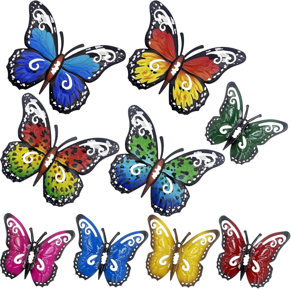 9 Stuks Metalen Vlinders Wall Decor,Vlinder Tuin Decoratie,Thuis Wall Art Decoratie,Tuinsculpturen voor Buitenomheining,Balkon,Terras,Deur((4 Grote en 5 Kleine))