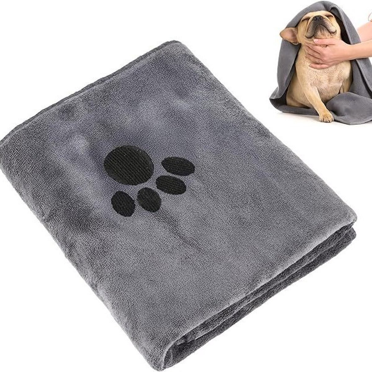 Microvezel Hondenhanddoek – Dog Towel - Sneldrogend & Sterk Absorberend - Huisdier Handdoek voor Hond en Kat van ultrafijn microvezel , sterk absorberende badhanddoek voor honden na douchen en baden - 50×100 cm - grijs