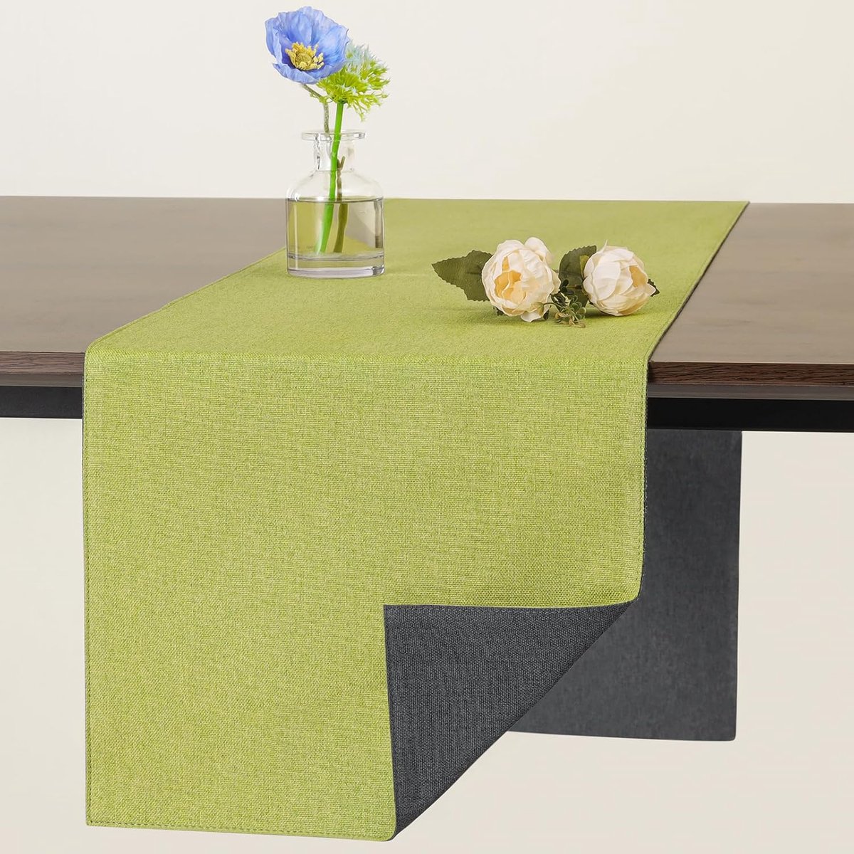 Tafelloper, afwasbaar, linnen, antislip, stijlvol, dubbelzijdig en toch onderhoudsvriendelijk, tafeldecoratie voor eetkamer, party, vakantie, decoratie (groen-grijs, 30 x 240 cm)