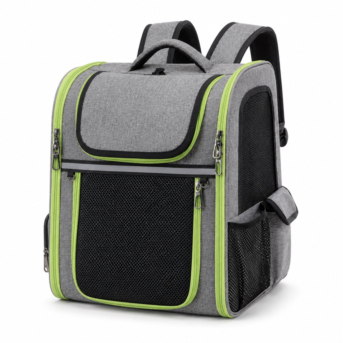 Gloovon® Huisdierenrugzak - Uitklapbaar & Ademend - Geschikt voor Katten en Kleine Honden - Oxford Stof - 36x28x43 cm - Grijs/Groen