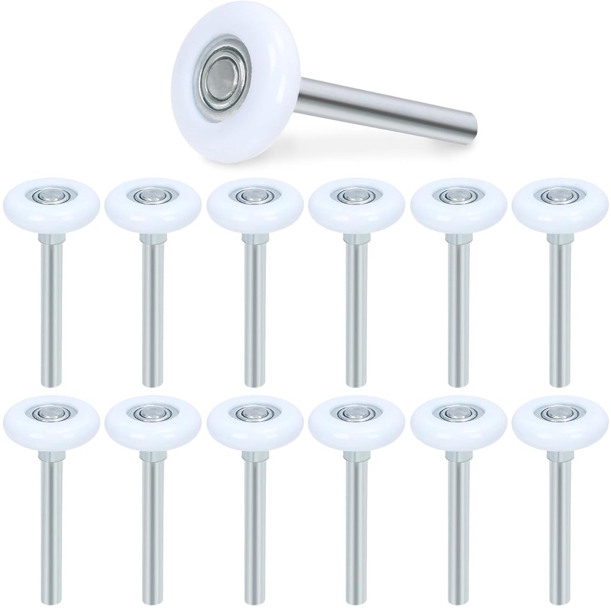 10 stuks Rustige Garagedeur Rollers Nylon Deurwielen Vervanging Garagerol, Versterkte Dual Cage, Wit 1,8 "13 Kogellager 4" Stem, Duurzaam en Hoge Belasting, Hoge Prestaties Lager voor Deur