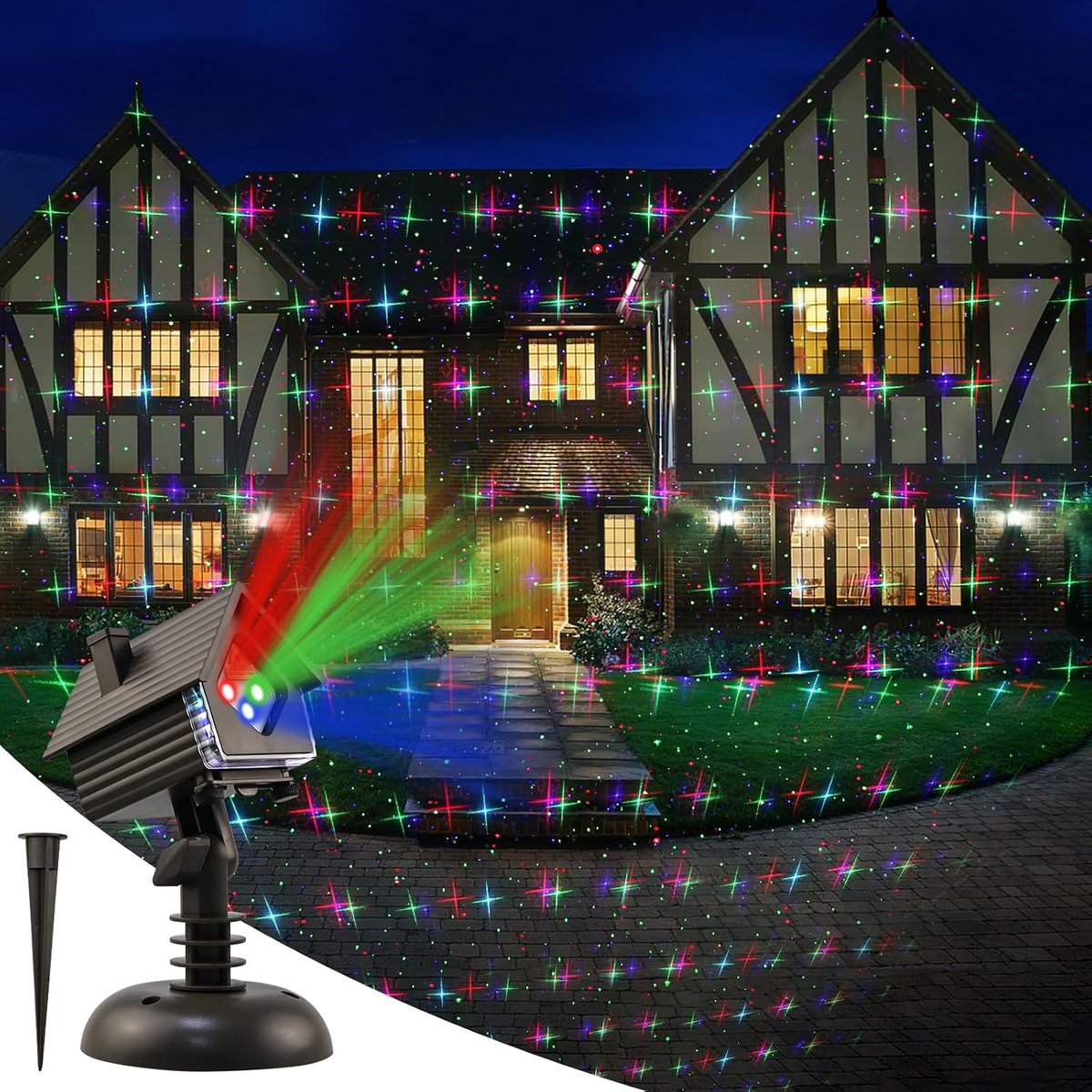 Kerstprojectorlampen voor buiten, kerstlaserprojectorlamp met 6 thema's, afstandsbediening, snelheidsregeling, timer en meerdere standen voor kerst, feestjes en tuindecoratie.