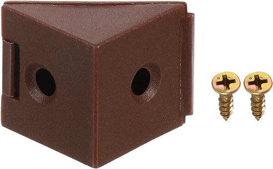 10 stuks hoekhoeken van kunststof, 90 graden, met afdekdop, 23 x 23 x 23 mm, hoekhoek van nylon, voor planken met schroeven, voor kasten (bruin) — afbeelding 3