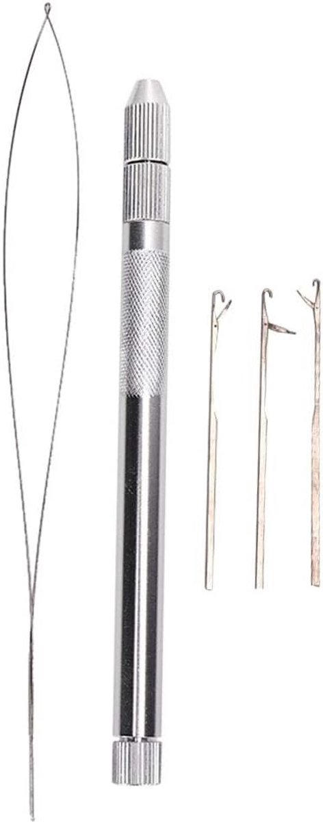Naald, Micro Ringen Links Kralen Naaldinrijger Draad Trekhaak Haarverlengingsgereedschap 3 Stuks Trekhaak 1 Stuks Handvat 1 Stuks Kralendraad Voor Haar of Veren Extensions
