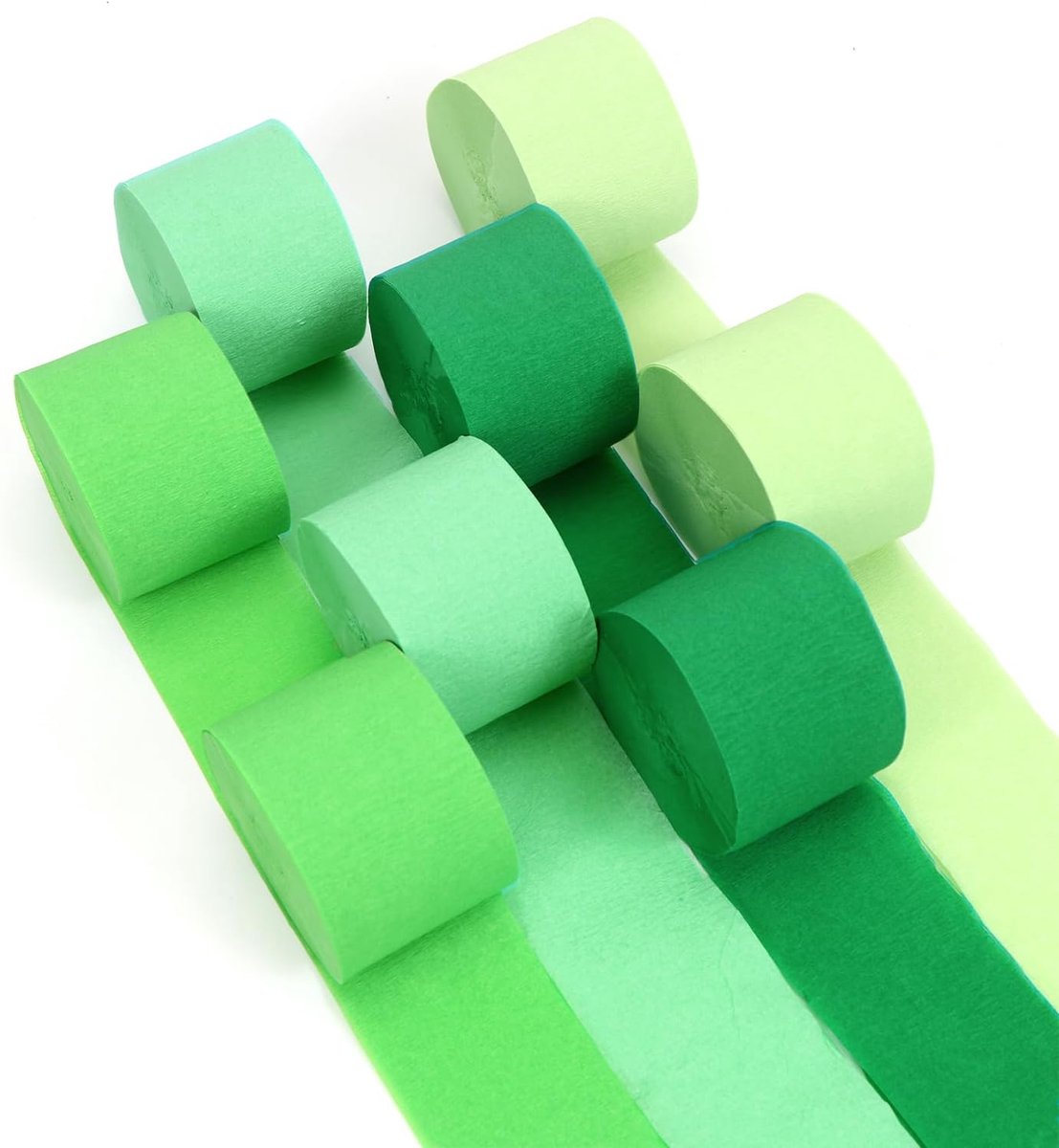Crêpepapier Groen 8 Rollen 200m, Regenboog Crêpepapier Band-4,5cm x 25m, Crêpepapier Groen, Luchtballonnen van Crêpepapier voor Huwelijksfeesten, Feestdecoraties DIY, Verjaardagsfeestje (4 Groentinten