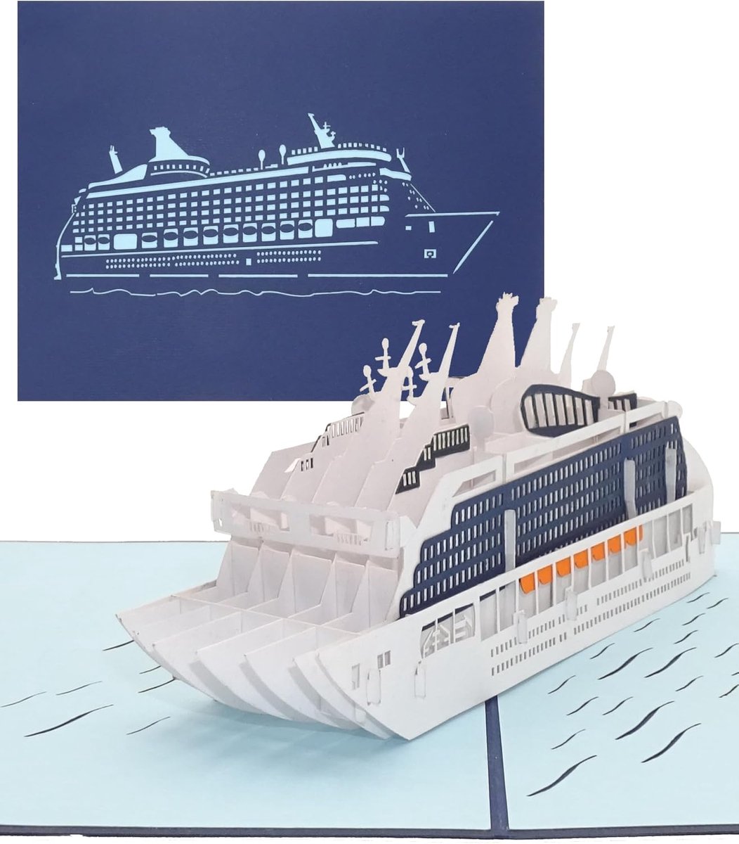 kaart cruiseschip - 3D verjaardagskaart model cruise - reisvoucher, decoratie, uitnodigingskaart, geschenkverpakking en waardebon