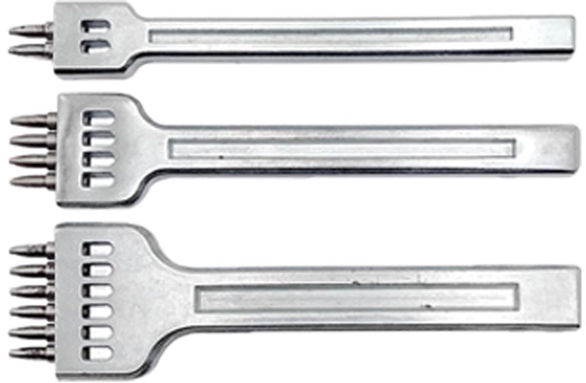 3 Stks Prong Punch Gereedschap, Staal 2/4/6 Prong Beitel Naaien Hand Gat Punch Gereedschap, Laceren Stikken Beitel Set voor DIY Leer Ambacht (6mm/Zilver)
