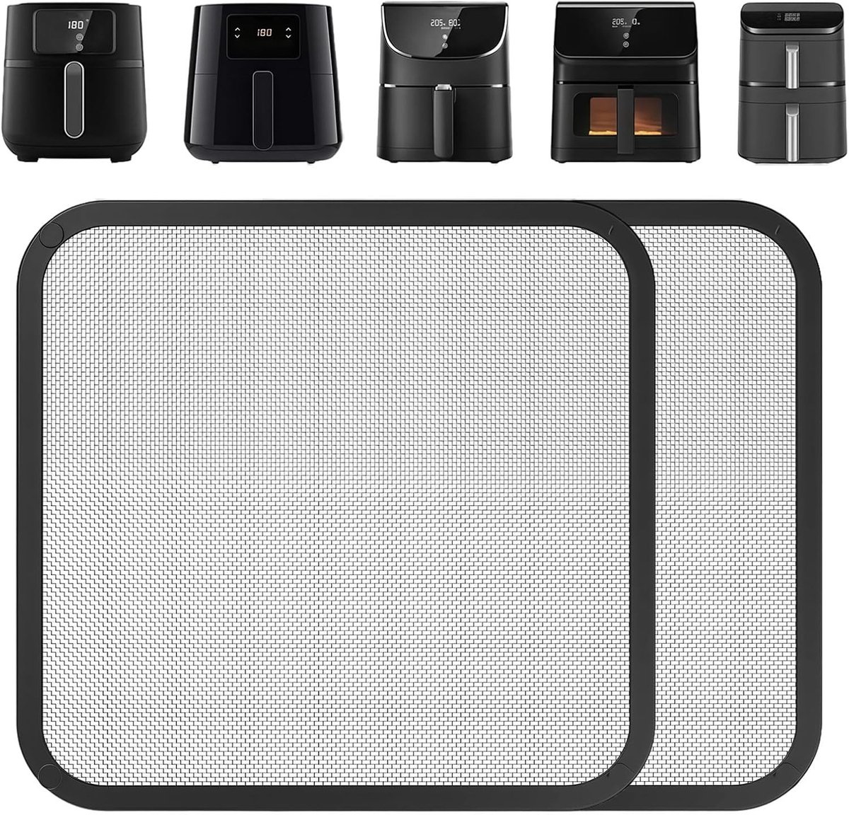 2 stuks roestvrijstalen vetspatbescherming voor airfryer, magnetische oliespatbescherming, siliconen filteraccessoires, 14,8 x 14,8 cm, zwart, ideaal voor keukenveiligheid en schoonmaakgemak