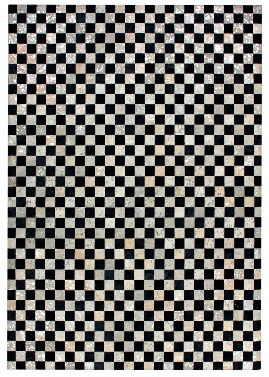 Dutch XXL Leren Vloerkleed | Tapijt | Rocket | Schaakbord | Zilver/Grijs | 200x290 cm Zilver / Grijs