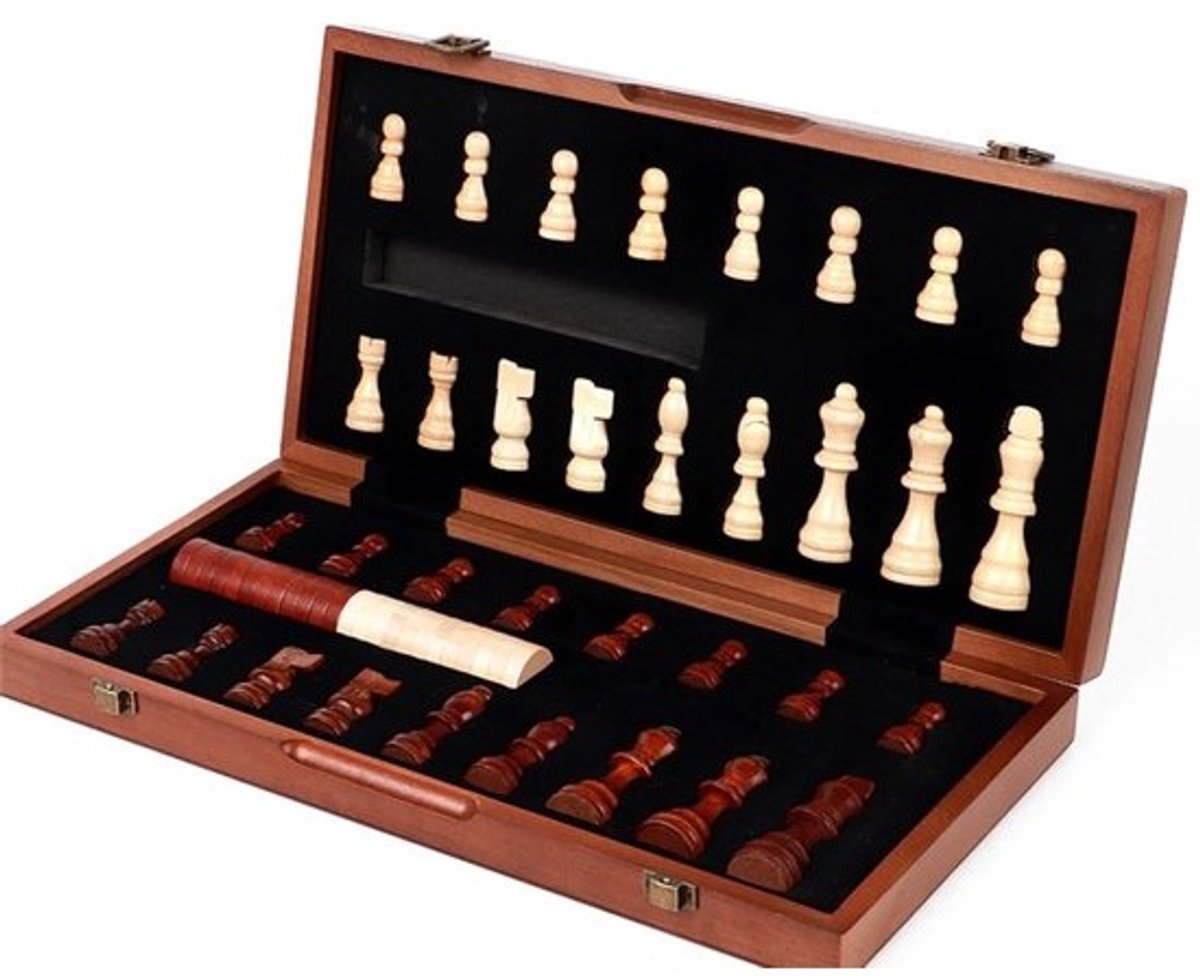Magnetische Schaakset - Bordspel Hout - Logisch Denken Trainen - Opvouwbaar Draagbaar - 38x38cm - Natuurlijk Hout