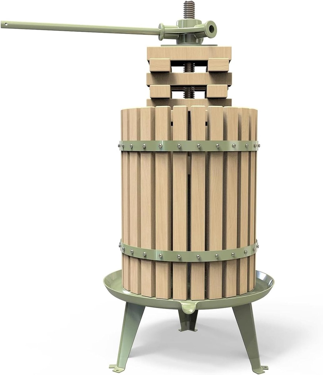 Handmatige Fruitwijnpers voor Appels, Druiven en Citrusvruchten - Stevige Houten Mand met Blokken, Geschikt voor Thuisgebruik en Ciderproductie (18L)