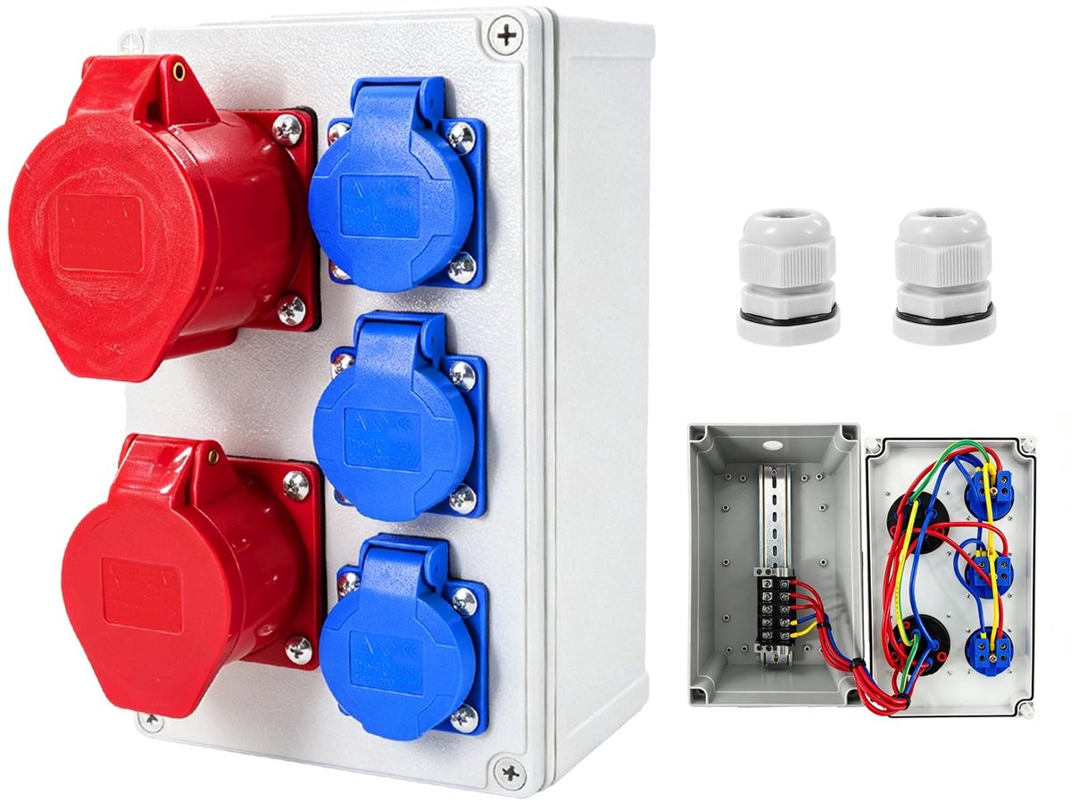 Wand Stopcontact Verdeler met 6 Schuko Aansluitingen - IP67