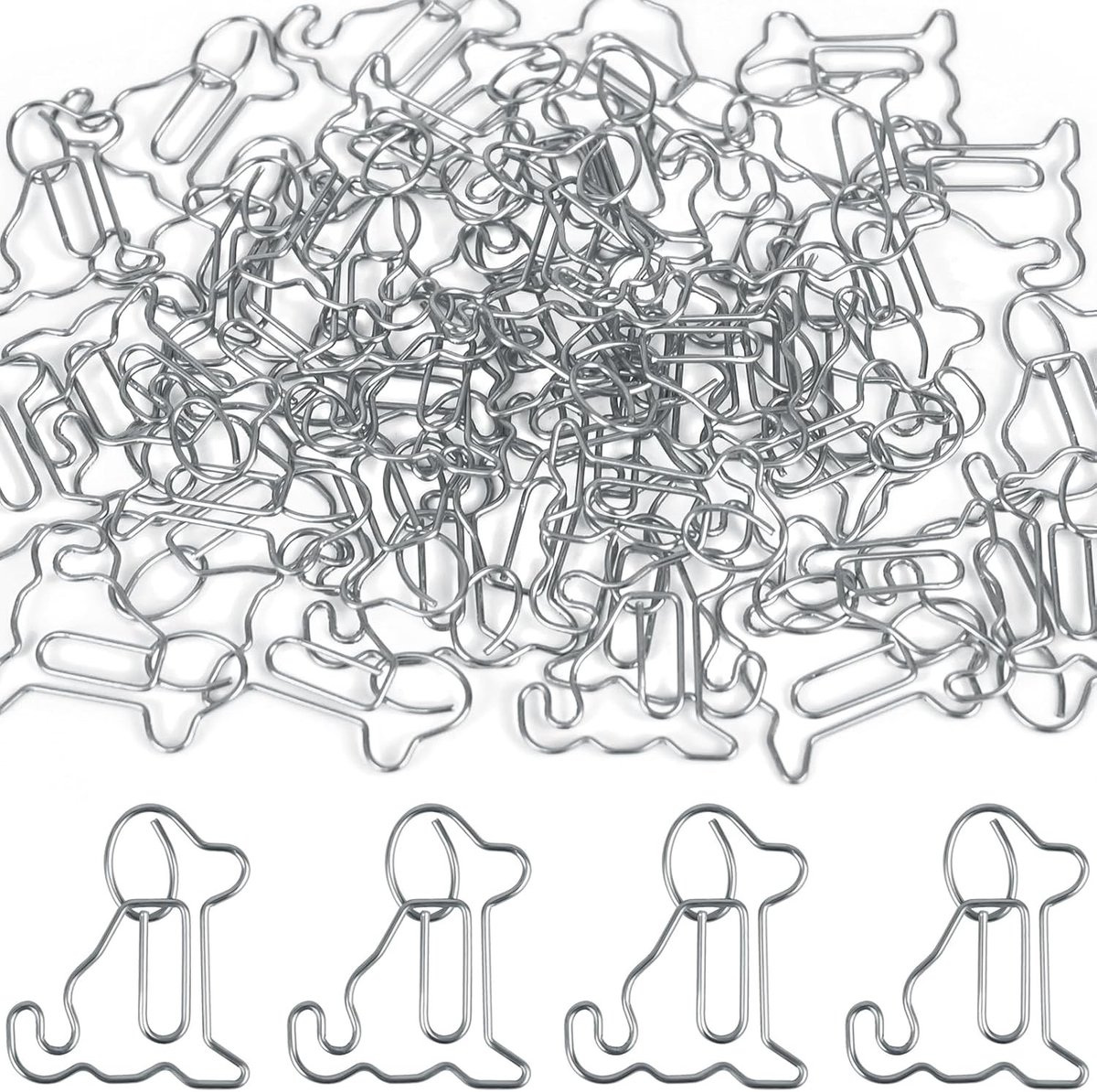Grote Zilveren Paperclips met Hondenmotief - 50 Stuks Metalen Paperclips voor Kantoor, School en Documenten