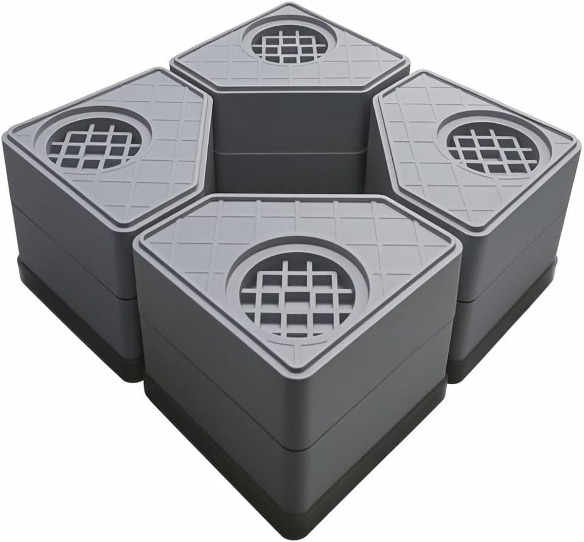 Universele anti-vibratie voeten voor wasmachines, stapelbaar, 4.4/8 cm, van PP en rubber, trillingsdemping en stabiliteit