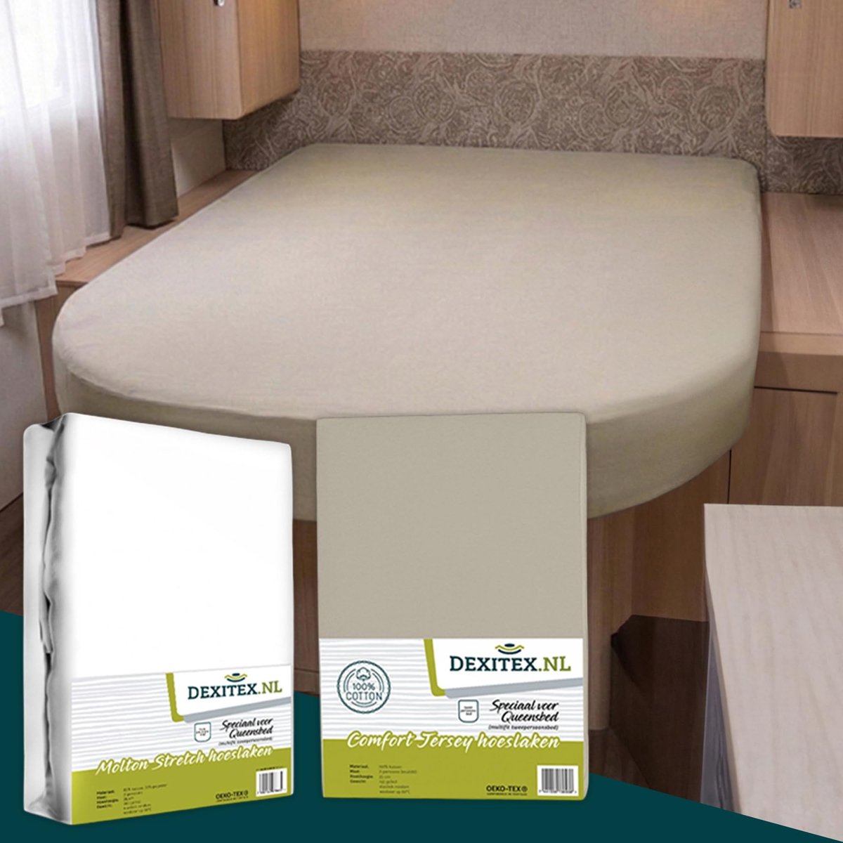 Molton en Spannbettlaken Set voor Queensbett - Sandkleur