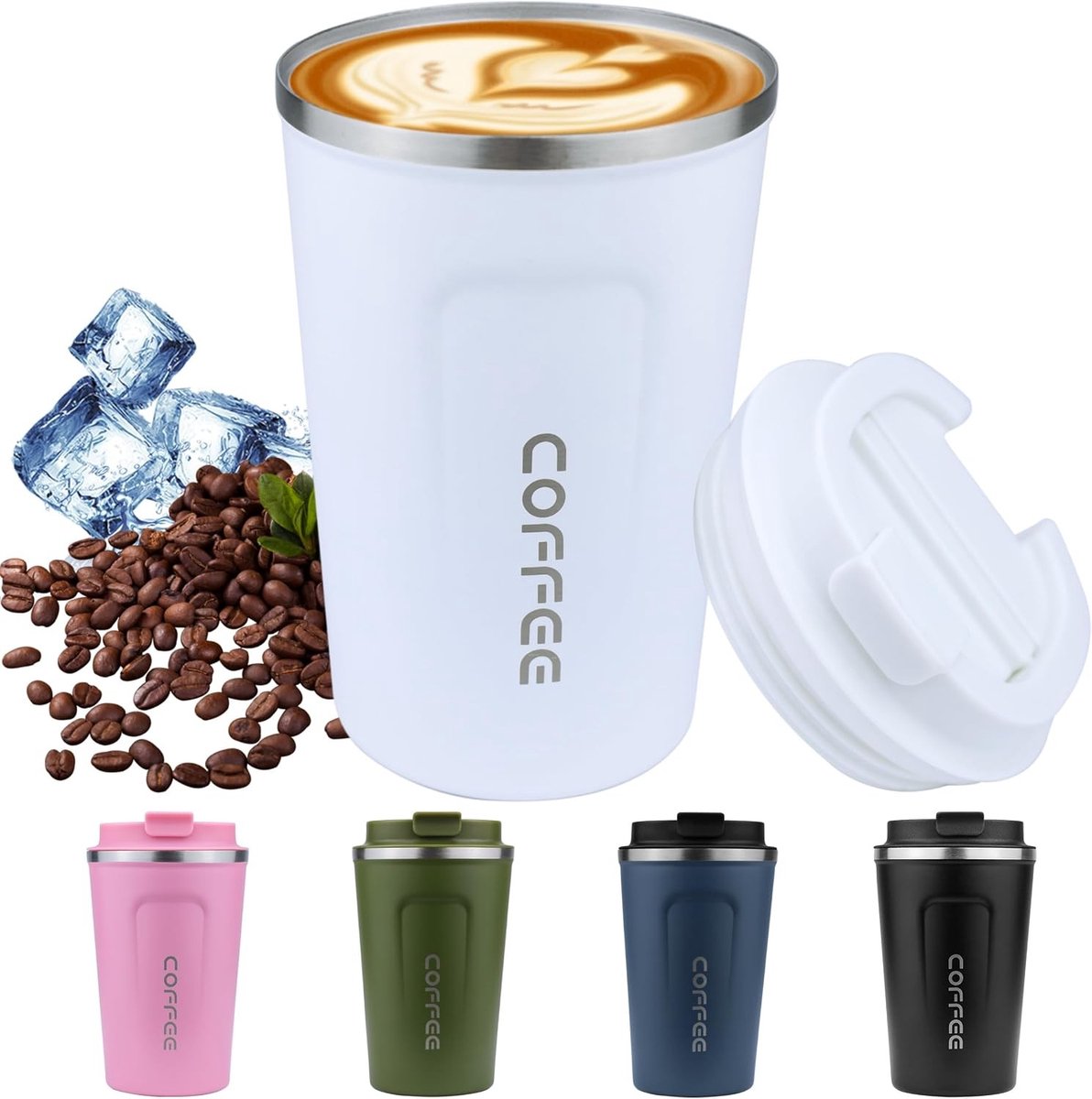 Thermo Cup 380ML voor Koffie To Go - Witte Reismok met Deksel - Ideaal voor Koffieliefhebbers en Onderweg