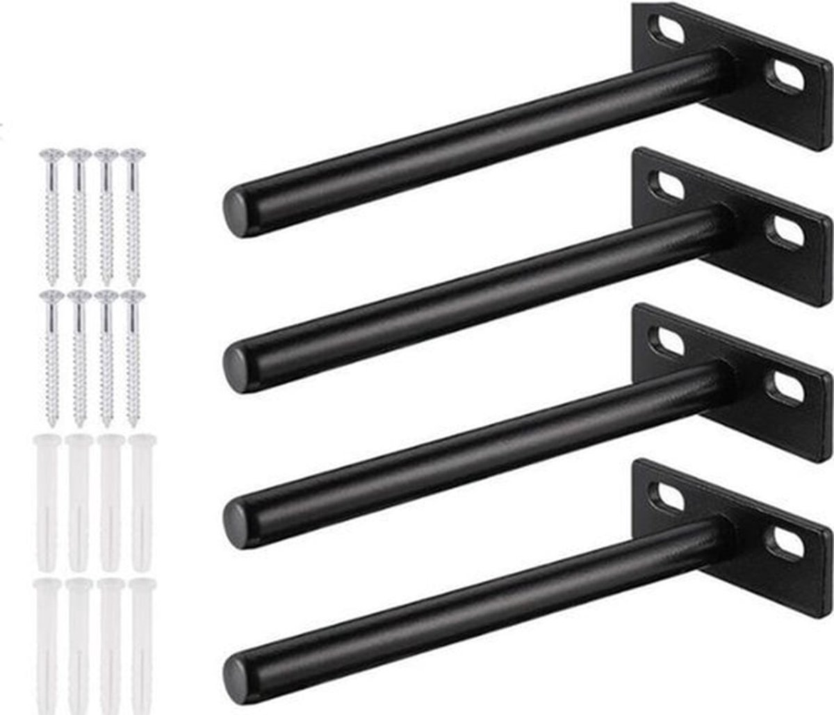 4 stuks - plankbeugels - 4 inch - Plank beugel - drijvende plankondersteuning - beugels - zwevende plankbeugels - muurbeugel - T-vorm - onzichtbare - voor wandmontage verborgen houten plank - zwart - ijzer