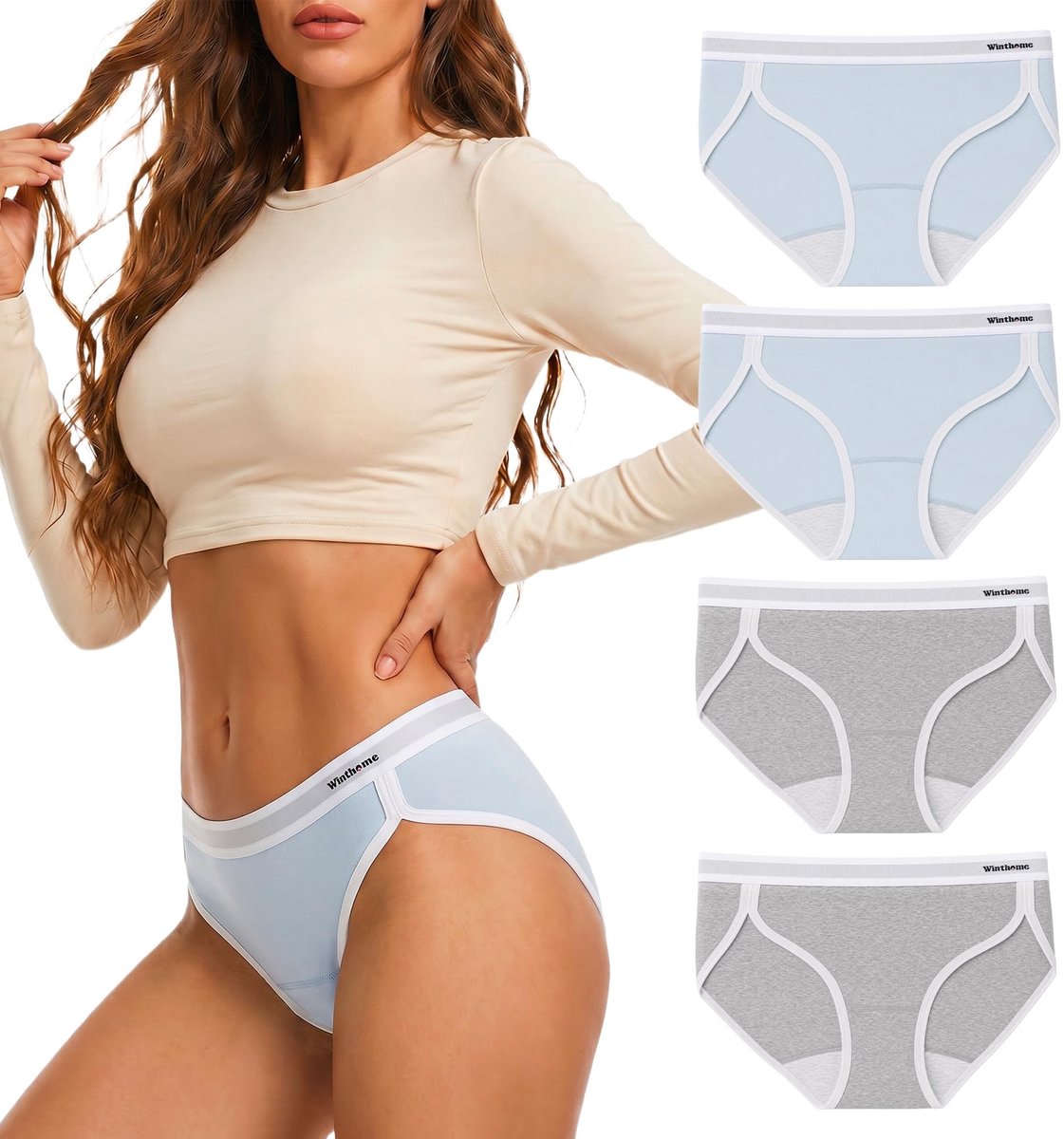 Dames Onderbroeken Set van 4 - Lichtgrijs en Blauw