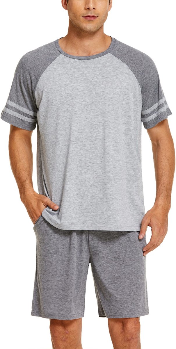 Heren Korte Pyjama Set - T-Shirt en Shorts, Grijs