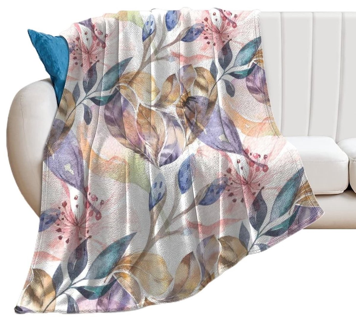 Fleece Dekentje - Geschilderd Bladeren Patroon - Roze