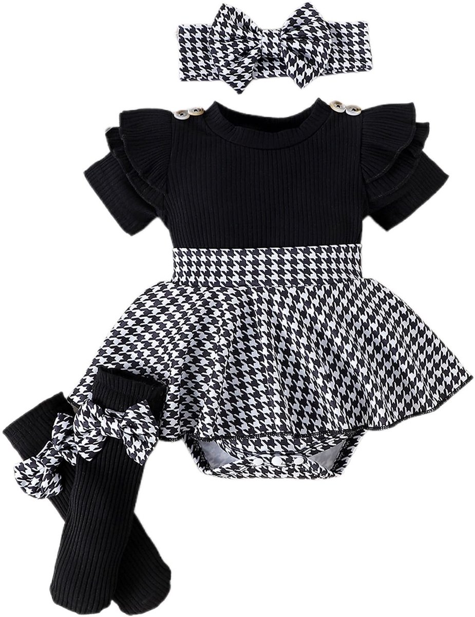 Baby Romper Set - Rimpel Top met Hoofdband - Zwart