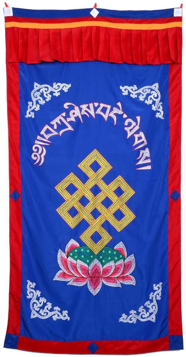 Deurbehang met Shrivasta - Blauw met Rode Rand 90x180cm