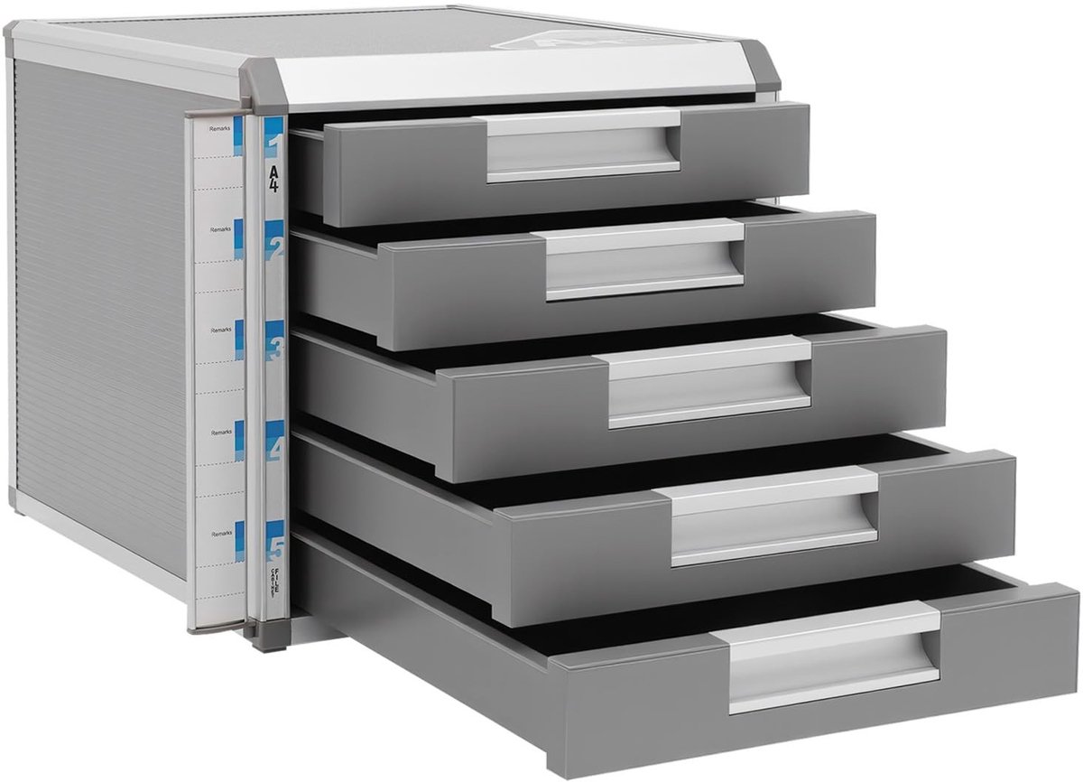 Lockable Document Storage Organizer - Aluminium en Hout - Zilver