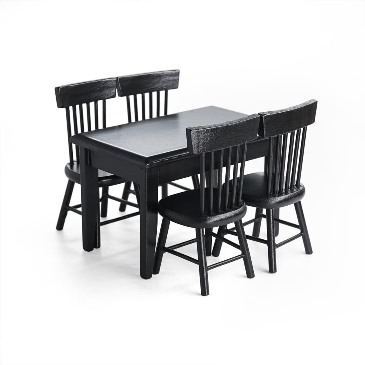 Miniatuur Eettafel en Stoelen - 5 Delig - Hout - Zwart