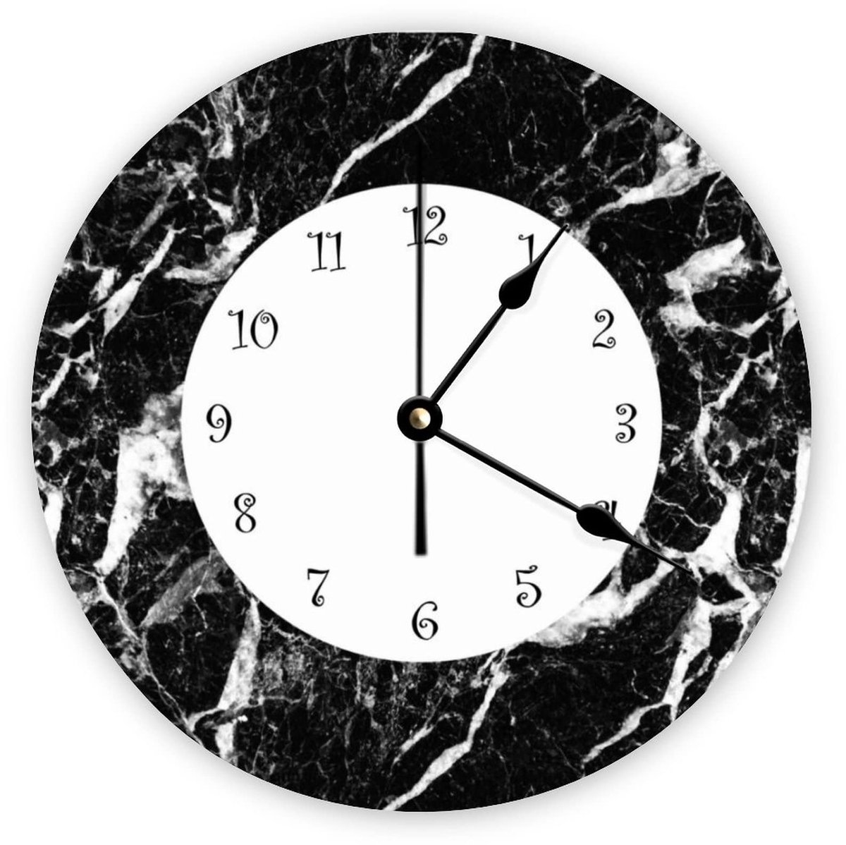 Wandklok Zonder Tikken - Marmerlook Zwart/Wit, 38 cm