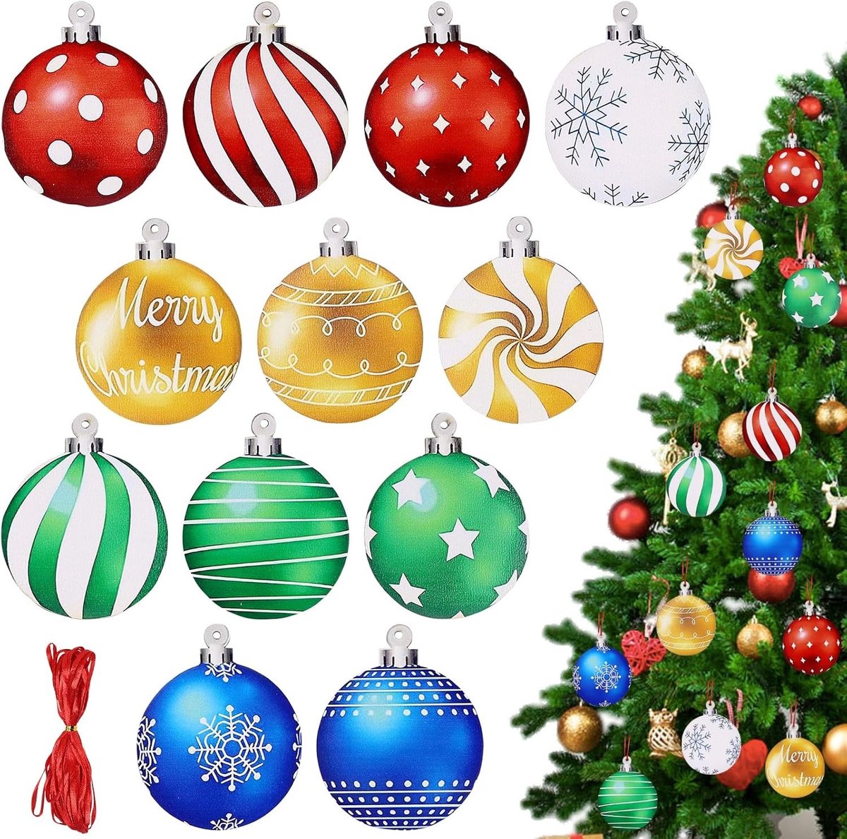 Sferische houten kersthangers, 36 stuks, unieke kerstdecoratie voor binnen en buiten, feestelijke boomhangers voor Kerstmis en festivals