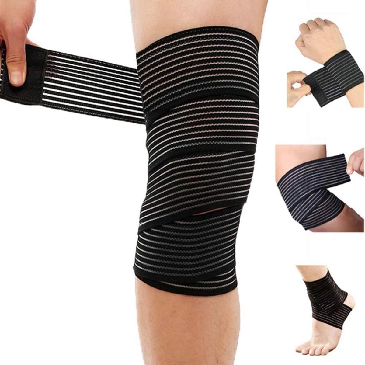 KZQ Elastische kniebandage compressiebrace - 70,8 inch - Ondersteuning en stabiliteit voor knie tijdens sport en dagelijks gebruik - Zwart
