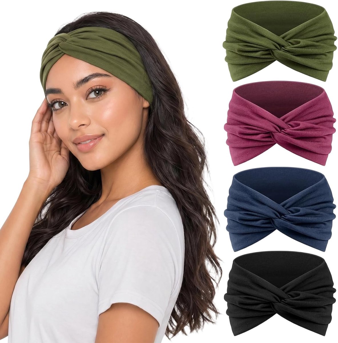 Set van 4 Extra Brede Haarbanden voor Dames - Dunne Antislip Haarbanden voor Yoga, Fitness en Cosmetica - Zwart, Paars, Groen en Blauw