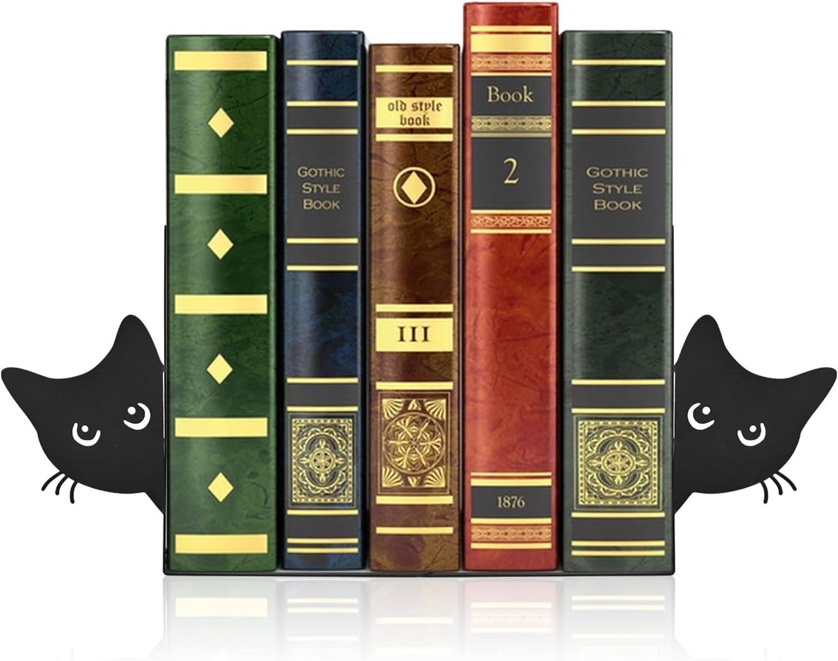 Stijlvolle metalen boekensteunen met kattenontwerp - 18 x 15 x 8 cm - Decoratie voor thuis, kantoor en school, ideaal voor kattenliefhebbers