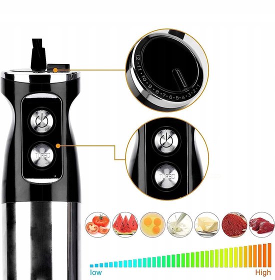 800W Staafmixer 6-in-1 Set - Multifunctioneel Handblender - Incl. Hakmolen & Garde & Melkopschuimer & Maatbeker - 12 Snelheden - Ergonomische Grip - Vaatwasserbestendig - 220-240V - Handmixerset - Voor Soep & Smoothies & Babyvoeding — afbeelding 2