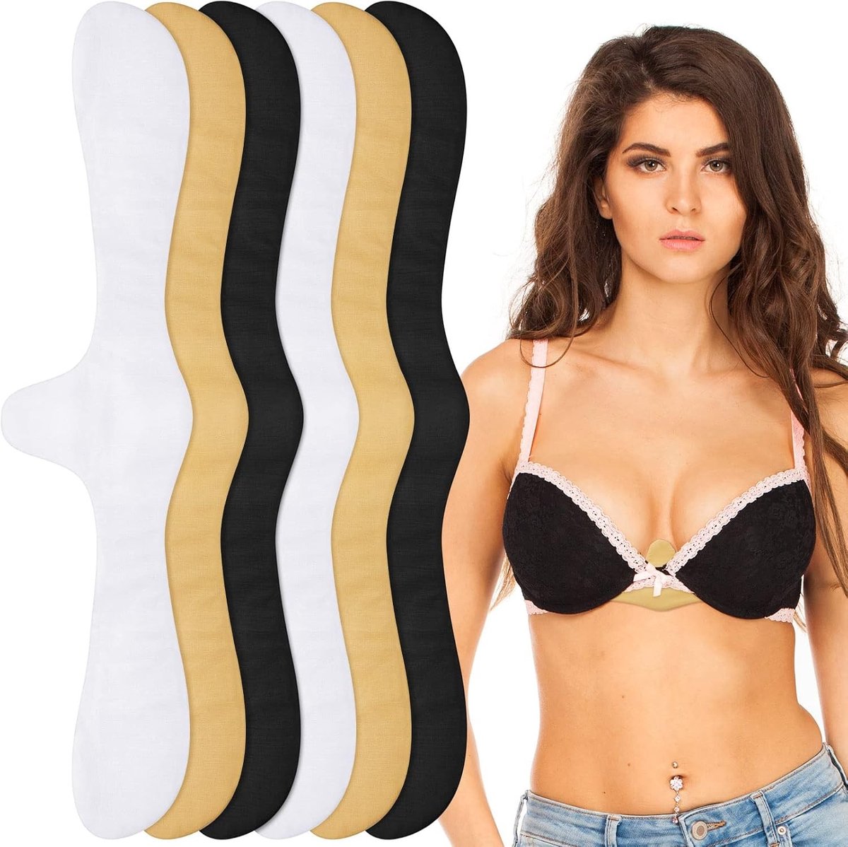 Zachte katoenen bh-liners voor zweetuitslag, absorberende pads voor vrouwen en meisjes, set van 6 in wit, khaki en zwart