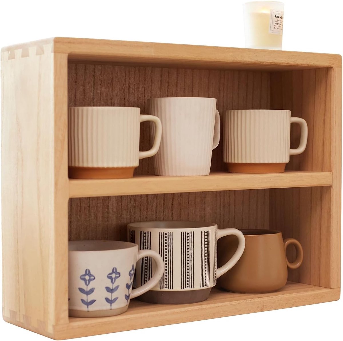 Houten Plank met Paulownia Hout Bureau Organizer voor Keuken en Kantoor, Open Ontwerp met Verbindingsconstructie, Natuurlijke Stijl en Functionaliteit