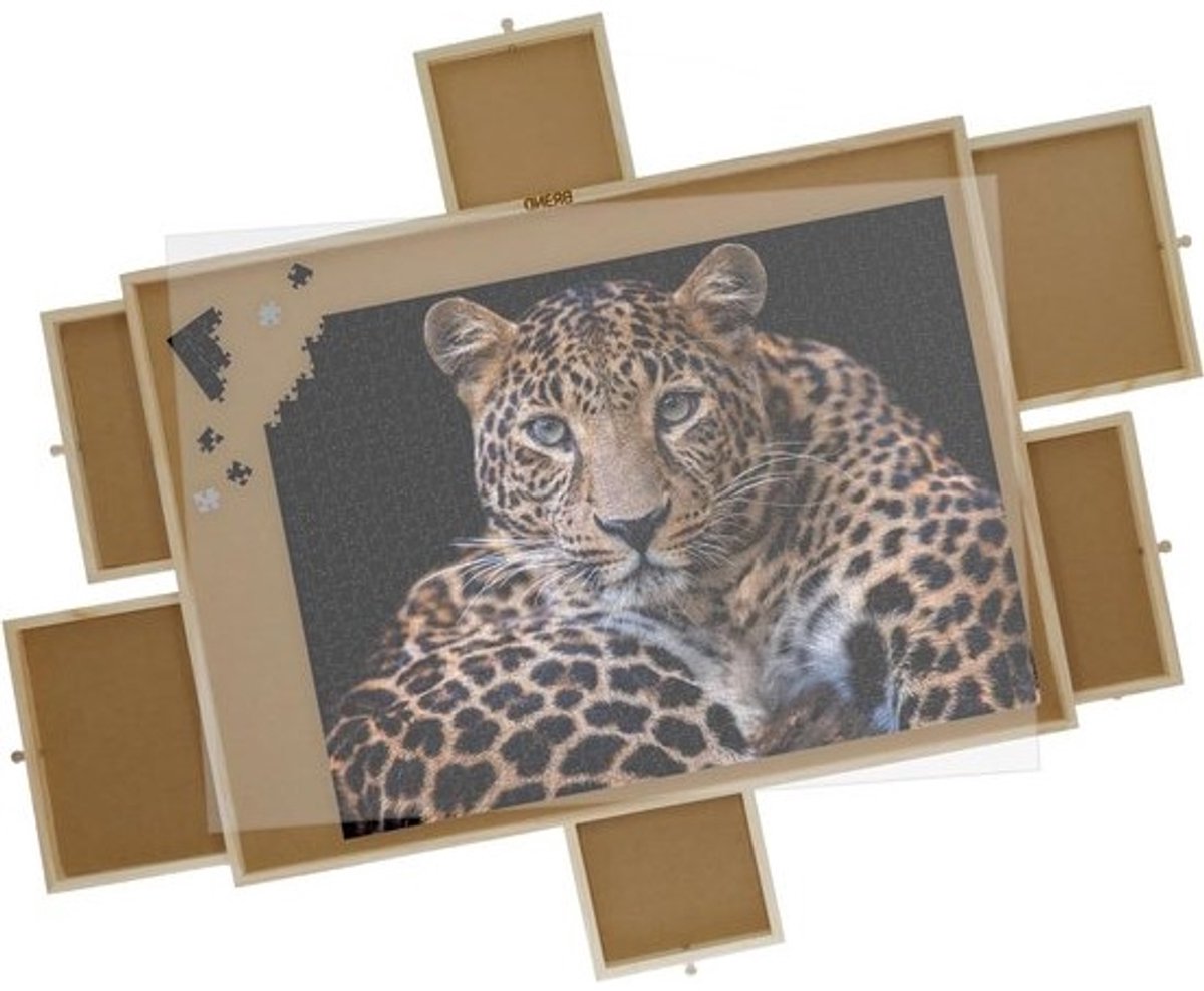 Puzzelplaat met Lades - Puzzelbord Puzzeltafel - Puzzels Maken - Incl. 6 Sorteerlades - 89 x 685 cm - Naturel
