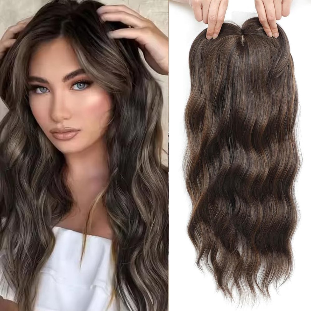 Natuurlijke 20 inch synthetische golvende haar topper voor vrouwen, ideaal voor dunner wordend haar, 7x7 inch basis, volume en lengte toevoegen