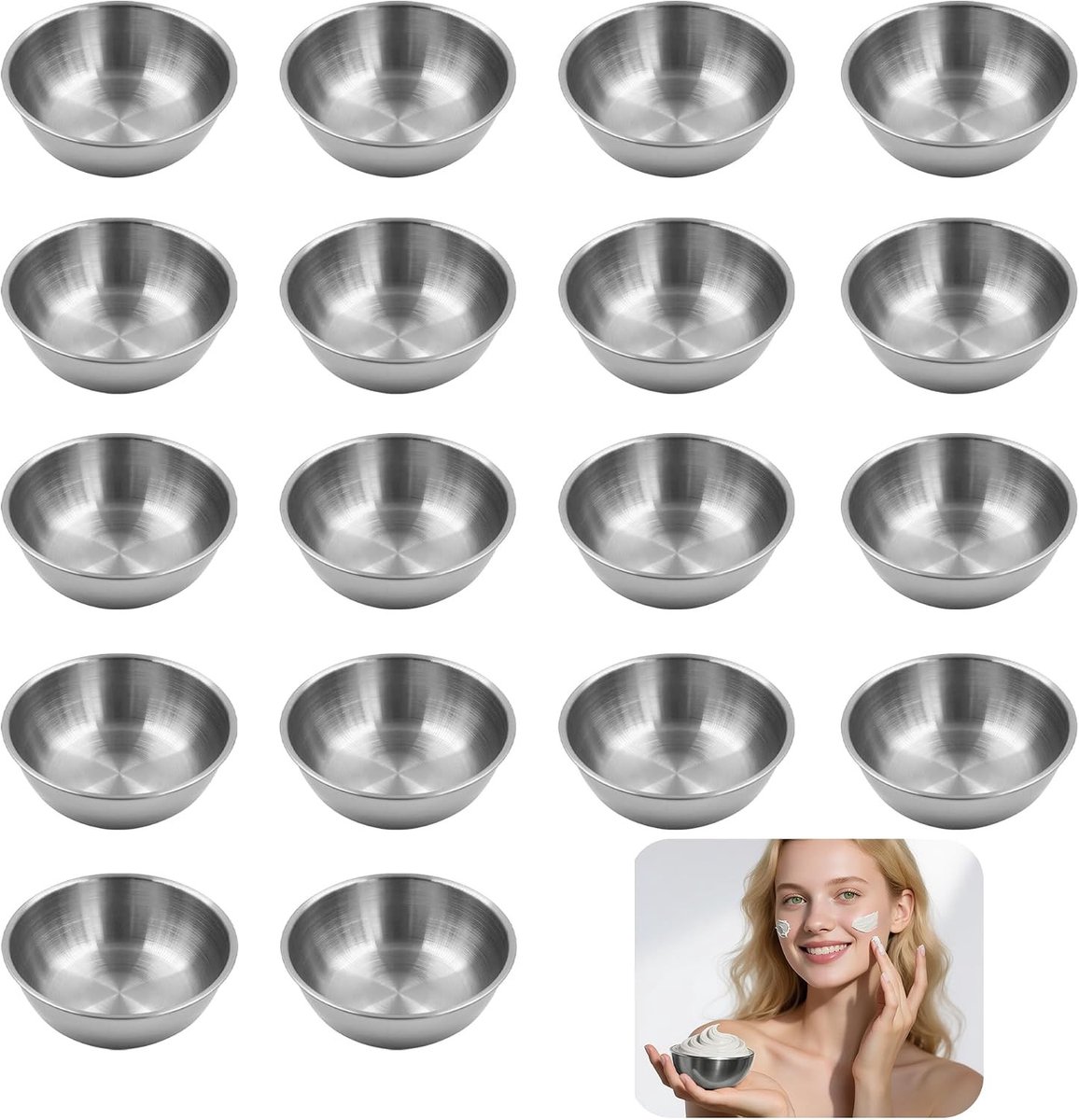 Set van 18 RVS Gezichtsmasker Schalen voor Beauticians - Professionele Facial Benodigdheden en Tools voor Gezichtsbehandelingen