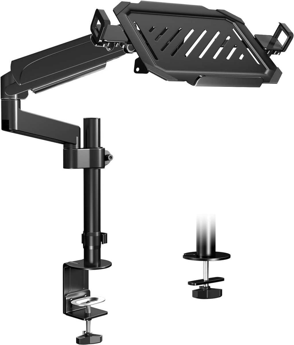 Monitorarm met Laptop Houder voor 17 tot 32 inch LCD/LED Schermen en 17 Inch Notebooks, Verstelbare Hoogte, Kantelen en Draaien
